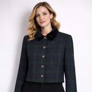 Vintage Plaid Velvet Collar Cropped Blazer Preppy Academia Jacket 10